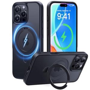 CASEKOO Ultra-Magnetic Stand for iPhone 16 Pro Max Case [Military Drop Protection] [Compatible with MagSafe] Shockproof Translucent Matte Slim Ring Holder Case for iPhone 16 ProMax 6.9", Black