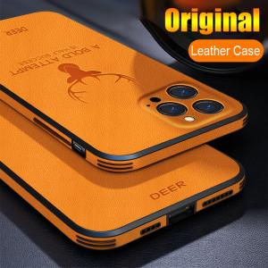 Luxury Business Leather Bumper Case For iPhone 17 Air 16 15 14 13 12 11 Pro Max Mini Plus Shockproof Soft Deer Head Back Cover