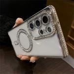 Luxury Plating Diamonds Magnetic Case For Samsung S24 Ultra S23 S22 Clear Wireless Charging Shockproof Camera Protection Cover