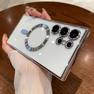 Plating Magnetic for Magsafe Clear Phone Case For Samsung S25 Edge S24 Ultra S23 FE S21 S22 Plus Lens Film Protection Cover