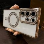 Luxury Plating Diamonds Magnetic Case For Samsung S24 Ultra S23 S22 Clear Wireless Charging Shockproof Camera Protection Cover