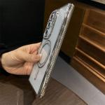 Luxury Plating Diamonds Magnetic Case For Samsung S24 Ultra S23 S22 Clear Wireless Charging Shockproof Camera Protection Cover