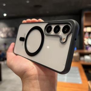 Frosted Frame Magnetic Magsafe Cases for Samsung Galaxy A15 A35 A55 A16 A36 A56 Wireless Charging Acrylic Bumper Phone Cover