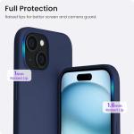 ORNARTO Compatible with iPhone 15 Case 6.1, Slim Liquid Silicone 3 Layers Full Covered Soft Gel Rubber Phone Case, Anti-Scratch Shockproof Protective Cover 6.1 Inch, Dark Blue