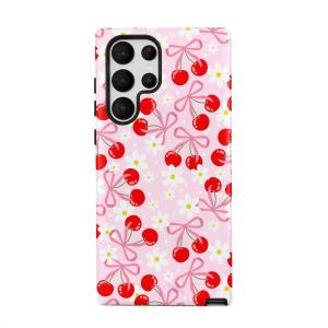 Two in One Phone Case for Samsung S25 S24 S23 S22 A56 A36 A26 A16 Ultra PRO Plus FE Pink Bow Chrysanthemum Cherry Hard Acrylic