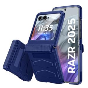 Vizvera for Motorola Razr 2025 Case with Hinge Cover,Built-in Screen Protector Shockproof All-Inclusive Smartphone Cover Wireless Charging for Motorola Razr 2025(Blue)