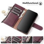 Shieldtop Compatible with Samsung Galaxy S24 FE 5G Wallet Case with Card Holder,Women Men RFID Blocking PU Leather Phone Case Flip Protective Cover Wrist Strap Zipper Credit Card Slots,Wine Red