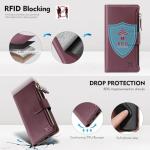 Shieldtop Compatible with Samsung Galaxy S24 FE 5G Wallet Case with Card Holder,Women Men RFID Blocking PU Leather Phone Case Flip Protective Cover Wrist Strap Zipper Credit Card Slots,Wine Red