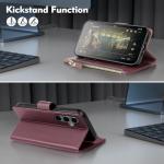 Shieldtop Compatible with Samsung Galaxy S24 FE 5G Wallet Case with Card Holder,Women Men RFID Blocking PU Leather Phone Case Flip Protective Cover Wrist Strap Zipper Credit Card Slots,Wine Red