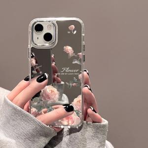 Rose Flower Phone Case For iPhone 16 Pro Case Funda iPhone 13 11 17 12 14 15 Pro Max Plus XR XS Shockproof Make Up Mirror Cover
