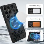 OOK Case Fit for Samsung Galaxy S25 Ultra 6.9 Inch (Wireless Charging Compatible) Black Floral Flowers Design Translucent Phone Cover Soft TPU + Hard PC Anti-Scratch Shockproof Magnetic Case for Women
