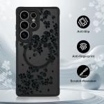 OOK Case Fit for Samsung Galaxy S25 Ultra 6.9 Inch (Wireless Charging Compatible) Black Floral Flowers Design Translucent Phone Cover Soft TPU + Hard PC Anti-Scratch Shockproof Magnetic Case for Women