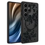 OOK Case Fit for Samsung Galaxy S25 Ultra 6.9 Inch (Wireless Charging Compatible) Black Floral Flowers Design Translucent Phone Cover Soft TPU + Hard PC Anti-Scratch Shockproof Magnetic Case for Women