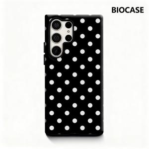 Black and White Polka Dots Phone Case for Samsung Galaxy S25 Ultra S24 S23 Ultra Plus Glossy Double-layer Back Cover