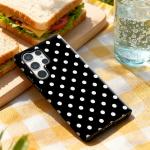 Black and White Polka Dots Phone Case for Samsung Galaxy S25 Ultra S24 S23 Ultra Plus Glossy Double-layer Back Cover