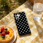 Black and White Polka Dots Phone Case for Samsung Galaxy S25 Ultra S24 S23 Ultra Plus Glossy Double-layer Back Cover