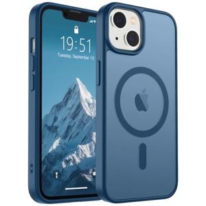SUPFINE Magnetic for iPhone 14 Case & iPhone 13 Case (Compatible with MagSafe) (Military Grade Drop Protection) Slim Translucent Matte Shockproof Phone Cover,Deep Blue
