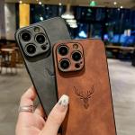 Retro Deer Pattern Leather Matte Shockproof Cases For iPhone 17 Air 16 15 13 14 11 12 Pro Max Plus Suede Bumper Silicone Cover