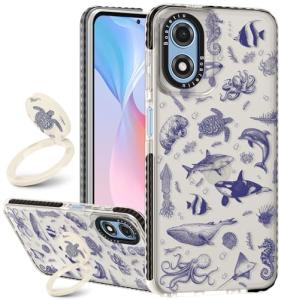 Boaretiu Cute Kawaii for Moto G Play 2024 Case with Stand - Fashion Cool 360° Rotate Ring Holder Kickstand Design for Women Girls Boys Teens Girly for Motorola Moto G Play Case, Fish