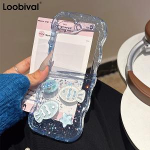 Glitter 3D Star Shell Fish Epoxy Phone Case For Samsung Galaxy ZFlip 6 5 4 3 Z Flip6 Wave Frame Border Shockproof Clear Cover