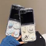 Glitter 3D Star Shell Fish Epoxy Phone Case For Samsung Galaxy ZFlip 6 5 4 3 Z Flip6 Wave Frame Border Shockproof Clear Cover