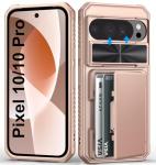 BXYJY for Google Pixel 10 & 10 Pro Case with Card Holder (4-5 Cards), Military Grade Drop, Slide Camera Cover, RFID Block, Shockproof Heavy Duty Men Women Phone Case for Pixel 10 & 10 Pro, Rose Gold