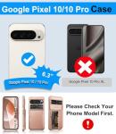 BXYJY for Google Pixel 10 & 10 Pro Case with Card Holder (4-5 Cards), Military Grade Drop, Slide Camera Cover, RFID Block, Shockproof Heavy Duty Men Women Phone Case for Pixel 10 & 10 Pro, Rose Gold