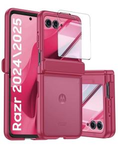 oupeigar for Motorola Razr 2025 Case/Razr 2024 Case with Hinge Protection, Screen Protector, Ultra-Thin Skin Feel Translucent Frosted, Shockproof Cover for Razr 2025/2024-Rose Red (NOT for Plus/Ultra)