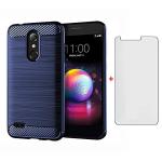 Phone Case for LG K30 2018 5.3 /Premier Pro LTE /Phoenix Plus/Harmony 2/K10/Xpression with Tempered Glass Screen Protector Cover Slim Thin Silicone TPU Rugged Accessories LGK30 K 30 30K LMX410 Blue