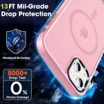 MOCCA Strong Magnetic for iPhone 13 Case, [Compatible with Magsafe][Screen Protector+Camera Lens Protector] Translucent Matte Back Slim Shockproof Case for iPhone 13 Phone Case 6.1", Pink