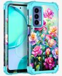 LONTECT for Moto Edge 2021 Case, Floral Shockproof 3 in 1 Heavy Duty Hybrid Sturdy High Impact Protective Cover Case, Rose Flower Garden