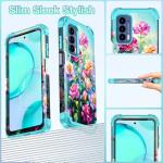 LONTECT for Moto Edge 2021 Case, Floral Shockproof 3 in 1 Heavy Duty Hybrid Sturdy High Impact Protective Cover Case, Rose Flower Garden