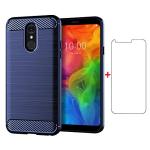 Phone Case for LG Q7 / Q7 Plus / Q7 Alpha with Tempered Glass Screen Protector Cover and Full Body Cell Accessories Slim Rugged Silicone LG Q 7 Q7plus Q7+ Q7a LGQ7 2017 Cases 5.5 inch Women Men Blue