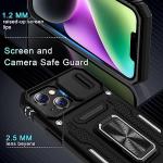 DEERLAMN Case for iPhone 13/iPhone 14 6.1-Inch with Slide Camera Cover+Screen Protector(2 Packs),Rotated Ring Kickstand Military Grade Shockproof Protective Cover-Black