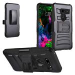 Eaglecell - Compatible with LG G8 ThinQ - Hybrid Armor Phone Case w/Stand/Belt Clip Holster - CV1 Black