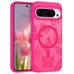 BENTOBEN for Magnetic Google Pixel 10 Pro Case,Cute Butterfly Pattern Phone Case for Pixel 10 Pro 2025 Compatible with MagSafe Translucent Matte Slim Shockproof Protective Women Girl Cover,Hot Pink