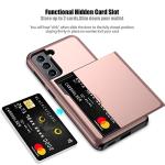 Nvollnoe for Samsung S21 FE Case with Card Holder Dual Layer Heavy Duty Protective for Galaxy S21 FE 5G 6.4'' (Rose Gold)