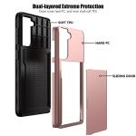 Nvollnoe for Samsung S21 FE Case with Card Holder Dual Layer Heavy Duty Protective for Galaxy S21 FE 5G 6.4'' (Rose Gold)