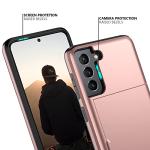 Nvollnoe for Samsung S21 FE Case with Card Holder Dual Layer Heavy Duty Protective for Galaxy S21 FE 5G 6.4'' (Rose Gold)
