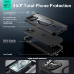 ESR for iPhone 15 Case, Compatible with MagSafe, Full-Body Military-Grade Drop Proof Case with Built-in 9H+ Tempered Glass Screen Protector, Armor Series, Clear Black