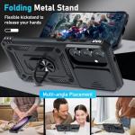 Janmitta Compatible with Samsung Galaxy S25 FE Case Built in Slide Camera Lens Cover+Screen Protector+Finger Ring Holder Kickstand,Heavy Duty Shockproof Full Body Phone Cover,2025 Black