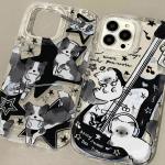 Black Guitar Music Cat Clear Case for Samsung A05S A13 A21S A22 A23 A31 A33 A34 A35 A51  A53 A71 A72 5G luxury Airbag Shockproof