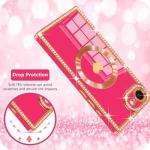 Urarssa for iPhone 16e Case Glitter for Women Girls Sparkle Diamond Rhinestones Compatible with MagSafe Rectangle Love Heart Gold Plating Full Camera Protection Shockproof Phone Case Cover, Hot Pink