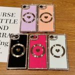 Urarssa for iPhone 16e Case Glitter for Women Girls Sparkle Diamond Rhinestones Compatible with MagSafe Rectangle Love Heart Gold Plating Full Camera Protection Shockproof Phone Case Cover, Hot Pink