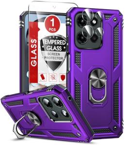 LeYi for Phone Case for Moto G 2025: with Galss Screen Protector and Camera Lens Protector, Rugged Shockproof Magnetic Ring Kickstand Cell Cases Cover Funda para Motorola Moto G 5G 2025 Case, Purple