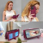 Lacass Case Wallet for Motorola Moto G 2025, [12 Card Slots] ID Credit Cash Holder Zipper Pocket Detachable Leather Wallet Cover with Wrist Strap Lanyard（Floral Wine Red）