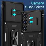 DEERLAMN Case for Samsung Galaxy S24 Ultra with Slide Camera Cover+Screen Protector (1 Pack), Rotated Ring Kickstand Military Grade Shockproof Protective Cover-Black