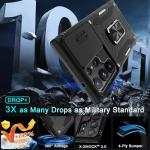 DEERLAMN Case for Samsung Galaxy S24 Ultra with Slide Camera Cover+Screen Protector (1 Pack), Rotated Ring Kickstand Military Grade Shockproof Protective Cover-Black