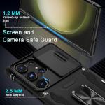 DEERLAMN Case for Samsung Galaxy S24 Ultra with Slide Camera Cover+Screen Protector (1 Pack), Rotated Ring Kickstand Military Grade Shockproof Protective Cover-Black