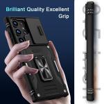 DEERLAMN Case for Samsung Galaxy S24 Ultra with Slide Camera Cover+Screen Protector (1 Pack), Rotated Ring Kickstand Military Grade Shockproof Protective Cover-Black